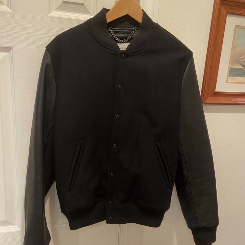 Sandro wool and leather bomber varsity jacket